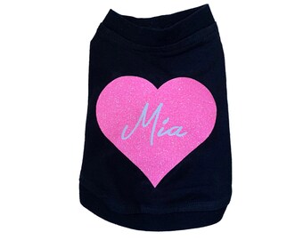 Personalized Dog Tshirt || Personalized Dog Clothes || Pink || Sparkly || Small Dog Clothes || Black Dog Shirt || Customized Dog Clothes