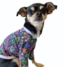 Kleine Hundekleidung | Neonlichter | Retro | Baumwolle | Süßes Hunde Top | Hundeshirt | Haustier kleidung |