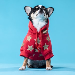 Sweat à capuche rouge pour chien || Sweat à capuche Star Dog || Pull pour chien || Vêtements chauds pour chien || Vêtements mignons pour chien || Sweat à capuche personnalisé pour chien ||