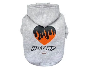 Y2K Dog Hoodie | Grey Dog Sweatshirt | Cotton | Flames | Dog Fashion | Dog Apparel | Soft Pet Sweater |