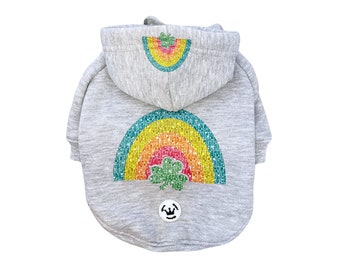 Small Dog Clothes | Dog Hoodie | Grey | St. Patty's Day | Rainbow and Shamrock |