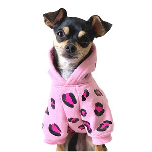 Leopard Dog Hoodie || Dog Clothes || Warm Dog Apparel || Winter Dog Sweater || Dog Fashion || Pink ||