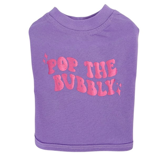 Purple Celebration Dog T-Shirt with Metallic Pink Text Graphic