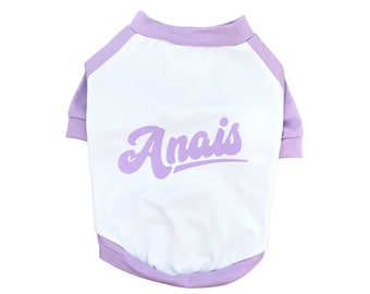 Purple and White Personalized Baseball Style Dog Top