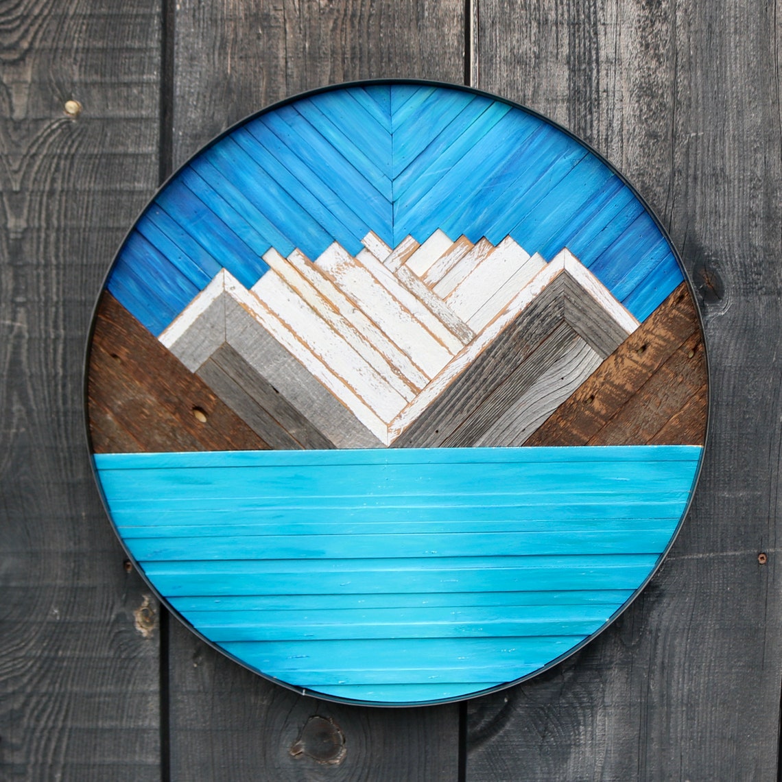 Wood Mountain Art Reclaimed Wood Art Mountain Art Wooden Etsy