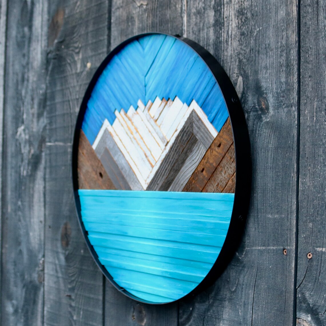 Wood Mountain Art Reclaimed Wood Art Mountain Art Wooden Etsy