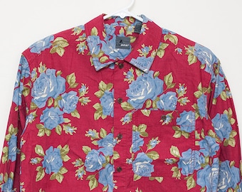 Liz Claiborne LizWear Floral Pattern Long-Sleeve Button-Up Blouse Red Small