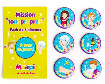 Pack Mission  "tout propre"! - Pack d'aimants pour tableau routine motivation Moapi