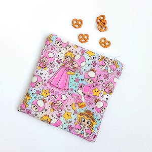 Snack Bag - Toad Princess Snack Bag - Reusable Snack Bag - Video Game Zipper Pouch