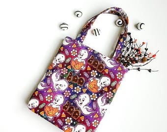 Trick or Treat Bag – Halloween Candy Tote for Kids – Reusable Fabric Treat Bag – Cotton Canvas Halloween Bag – Handmade Halloween Tote