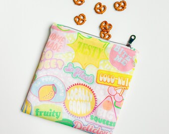Snack Bag - Fruit Stickers Snack Bag - Reusable Snack Bag - Fruit Zipper Pouch - Reusable Sandwich Bag