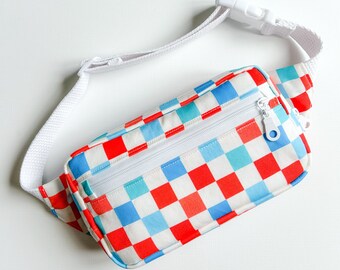 Kids Fanny Pack - Child Size Fanny Pack - Belted Waist Bag - Kids Hip Bag - Red White Blue Check Fanny Pack