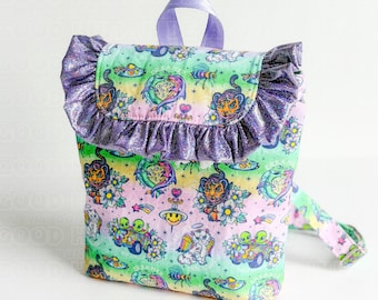 Sweet Ruffle Drawstring Backpack | Handmade Cotton Canvas Mini Backpack | Adorable Ruffle Backpack | Handmade Drawstring Bag