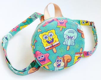 Mini Backpack – Small Round Backpack for Women or Kids – Cotton Canvas Bag – Handmade Gift – Cute Festival Bag – Customizable Accessory