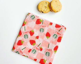 Snack Bag - Strawberry Coffee Snack Bag - Reusable Snack Bag - Coffee Zipper Pouch - Teacher Gift