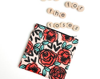 Snack Bag - Red Roses Snack Bag - Reusable Snack Bag - Roses Zipper Pouch - Mother’s Day Gift