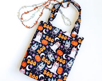 Trick or Treat Bag – Halloween Candy Tote for Kids – Reusable Fabric Treat Bag – Cotton Canvas Halloween Bag – Handmade Halloween Tote