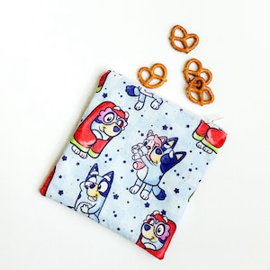 Kids Snack Bag - Blue Dog Snack Bag - Reusable Snack Bag - Pup Zipper Pouch - Kids Sandwich Bag