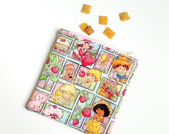 Kids Snack Bag - Strawberry Girl Snack Bag - Reusable Snack Bag - Strawberry Zipper Pouch - Kids Sandwich Bag