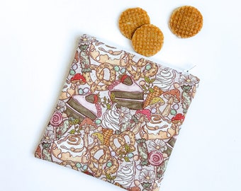 Snack Bag - Cottagecore Desserts Snack Bag - Reusable Snack Bag - Desserts Zipper Pouch - Reusable Sandwich Bag