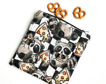 Raccoon Snack Bag - Pizza Raccoon Snack Bag - Reusable Snack Bag - Pizza Zipper Pouch - Reusable Sandwich Bag