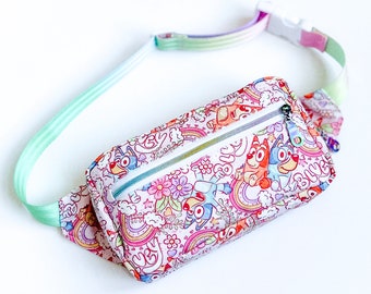 Kids Fanny Pack - Springtime Heelers Fanny Pack - Belted Waist Bag - Kids Hip Bag - Pups Fanny Pack