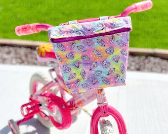 Scooter Bag - Handlebar Bag - Bike Basket - Bike Bag - Scooter Basket - Kids Gift - Rainbow Gems Handlebar Bag