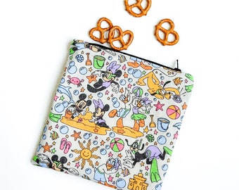 Reusable Snack Bag - Mouse Friends Snack Bag - Reusable Snack Bag - Zipper Pouch - Beach Mouse Snack Bag