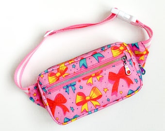 Kids Fanny Pack - Pink Bows Fanny Pack - Belted Waist Bag - Kids Hip Bag - Pink Fanny Pack