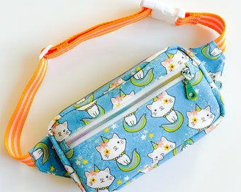 Kids Fanny Pack - Child Size Fanny Pack - Belted Waist Bag - Kids Hip Bag - Cat Unicorn Fanny Pack