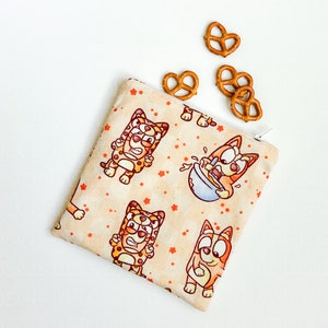 Kids Snack Bag - Orange Dog Snack Bag - Reusable Snack Bag - Pup Zipper Pouch - Kids Sandwich Bag