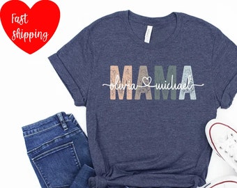 Mother's Day Gift, Custom Mama Shirt, Mom Shirt With Names, Custom Mama Shirt, Mother's Day Shirt, Mama With Children Names Tee, Mom Shirt