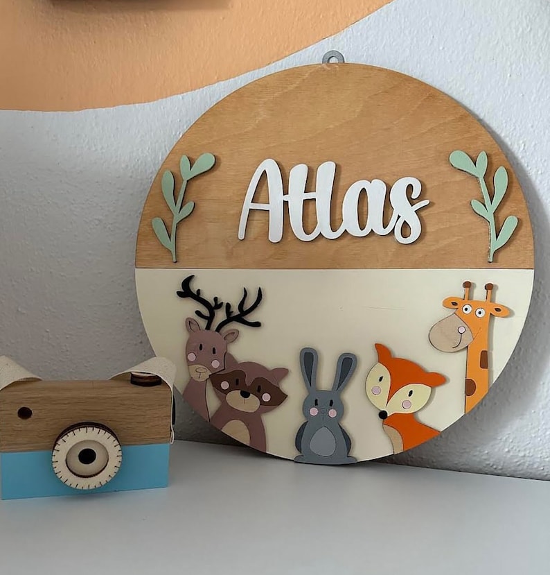 Kinderzimmer-Dekoration, Kinderzimmer-Namensschild, Babyparty, personalisiertes rundes Schild, rundes Namensschild, 3D-Namensschild, individueller Name, 12 Zoll, Ocean2024 Bild 1