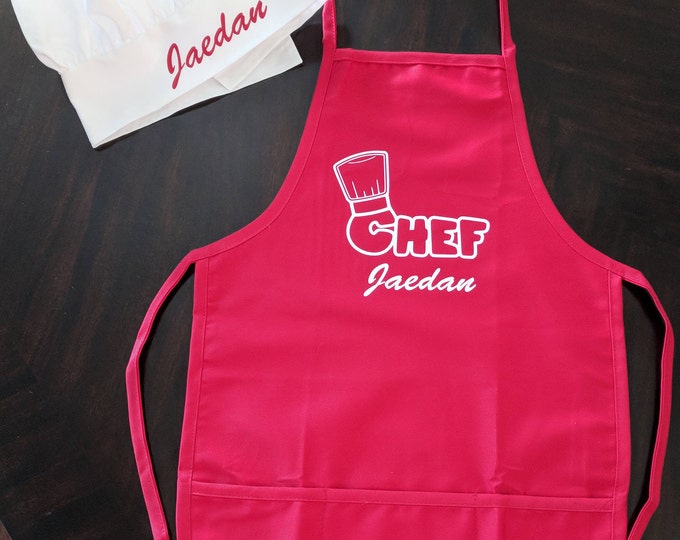 Personalized Child's Chef Cooking Apron and Chefs Hat kids fun cute paint cook
