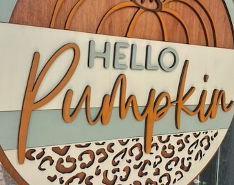 Wood Door Sign for Front Door Fall, Fall Leopard Door Hanger, Hello Pumpkin Door Decor, Pumpkin Door Sign, Front Door Fall Decorations, Sign