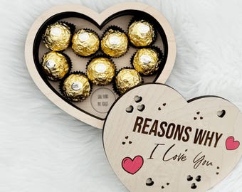 Wooden Chocolate Box, Reasons Why I Love You, Valentines Gift for Her, Wood Anniversary Gifts, Love Gift Box, Wedding Day Gift for Bride