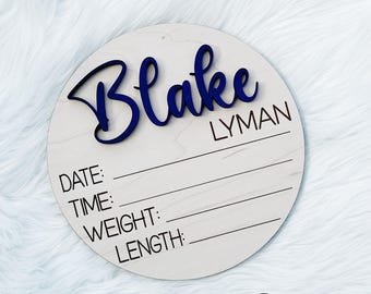 Newborn Stats Sign, Birth Announcement, Newborn Photo Prop, Baby Shower Gift, Nursery Decor, Wooden Baby Sign, Baby Name Reveal, Baby Sign