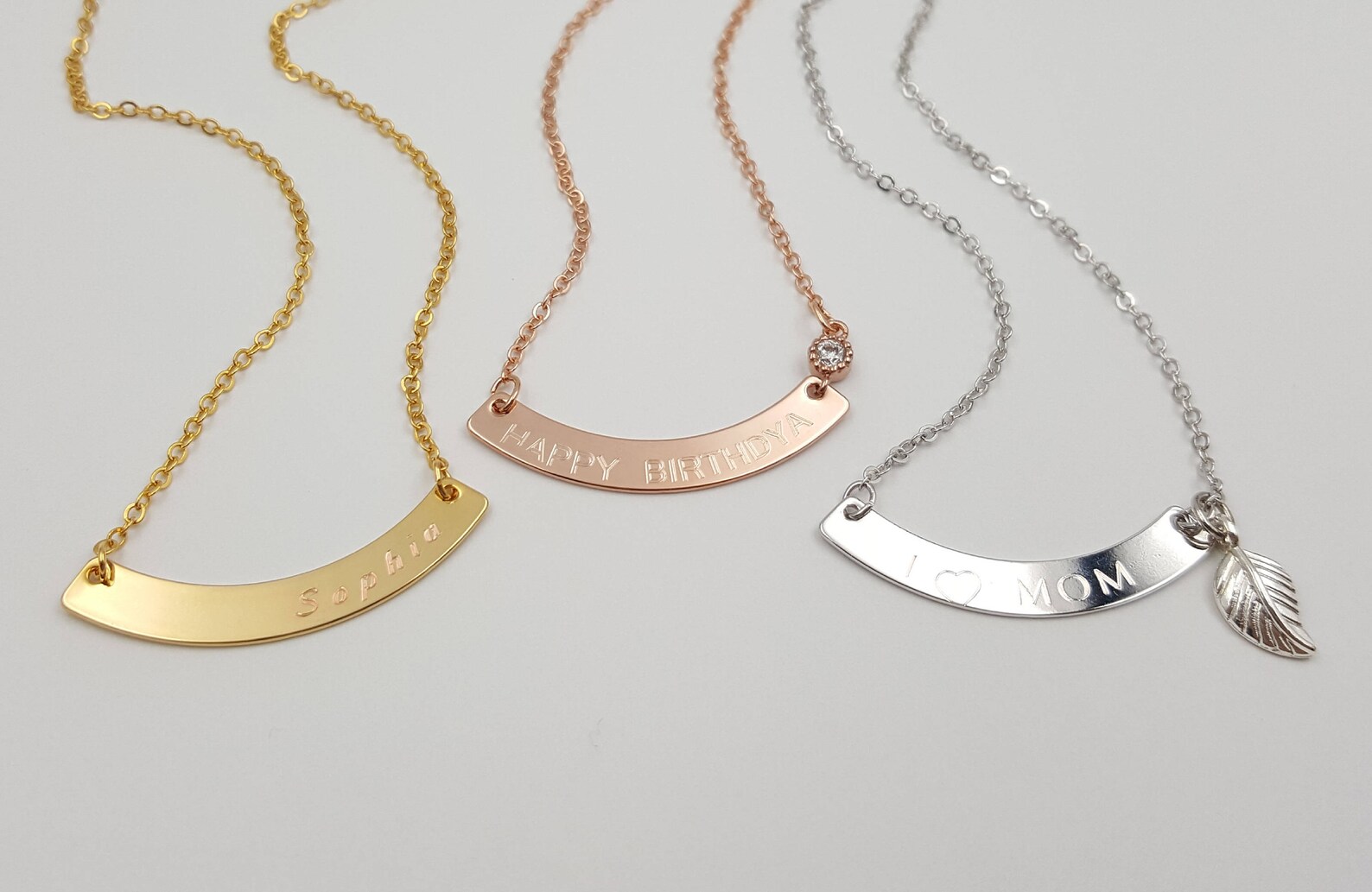 Personalized Engraved Curve Name Bar Necklace With Cubic Etsy