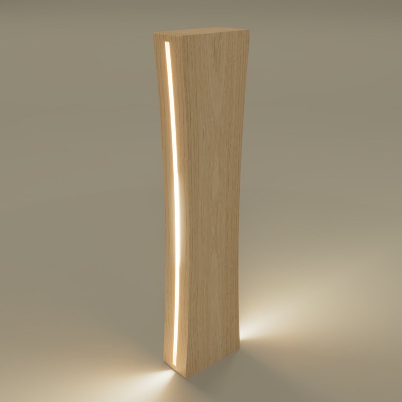 Tall curved floor lamp made from wood