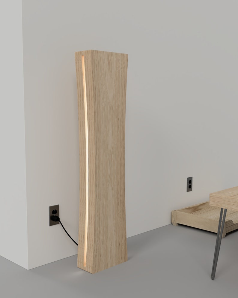Tall curved floor lamp made from wood