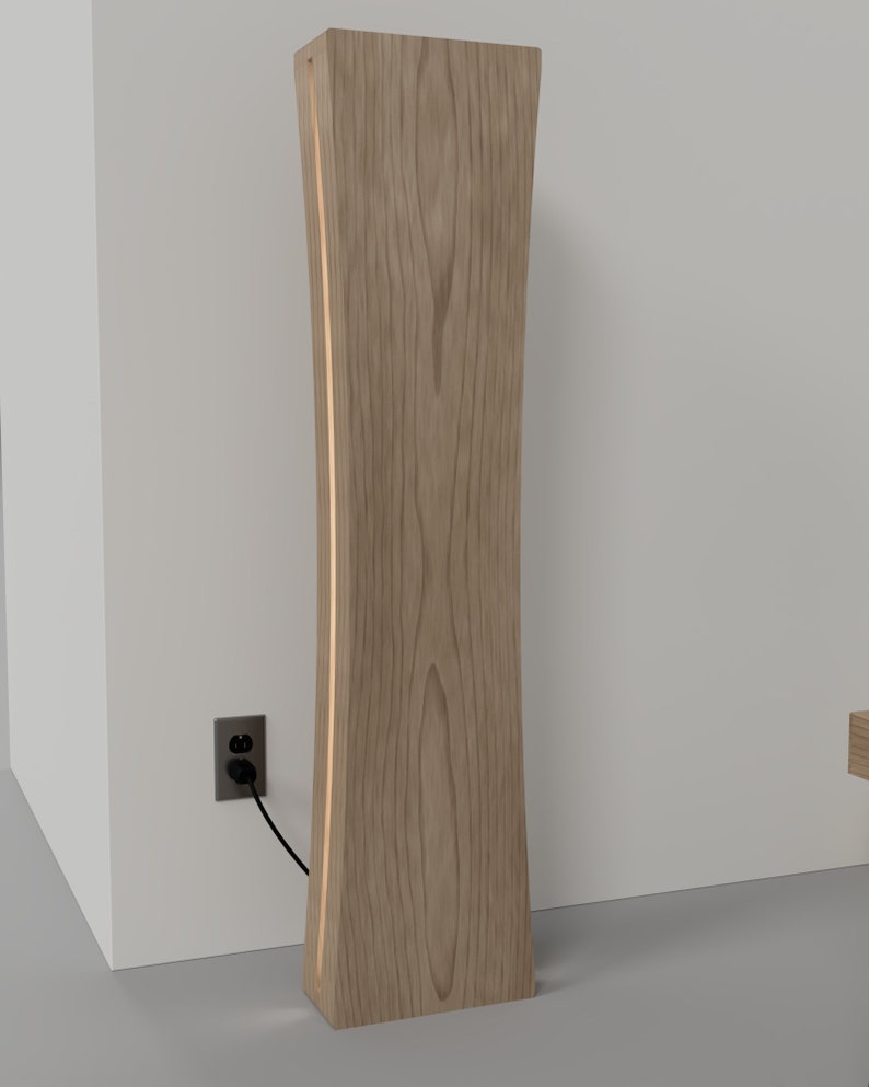 Tall curved floor lamp made from wood