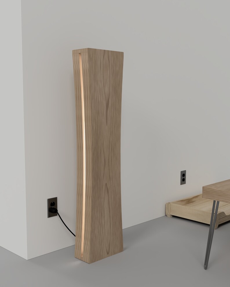 Tall curved floor lamp made from wood