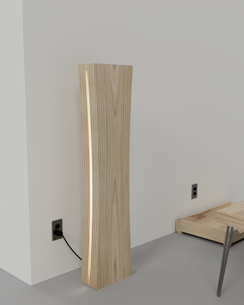 Tall curved floor lamp made from wood