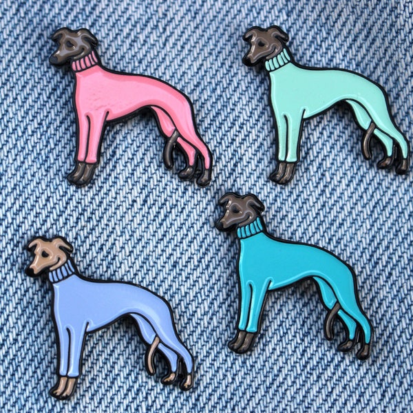 Whippet / Italian Greyhound in a Turtleneck Sweater Enamel Lapel Pin - Multiple Colors!