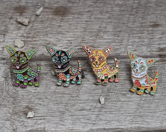 Chihuahua Enamel Lapel Pin - Multiple Colors! - Alebrije, Dia de los Muertos, Calavera, Sugar Skull