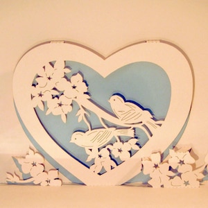 3D greeting card, pop up "Birds in heart"