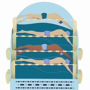 Pop-Up-Karte Schwimmen im Pool - 3D-Grußkarte mit Schwimmern, Wassersport-Kirigami-Karte, Diorama im Wasser
