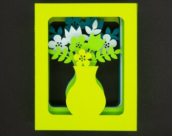 Carte de vœux 3D, pop up "Fleurs en vase "