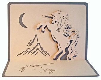 Carte de vœux 3D, pop up "Licorne"