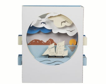3D greeting card, handcrafted pop up card "Bisquine Sailboat"